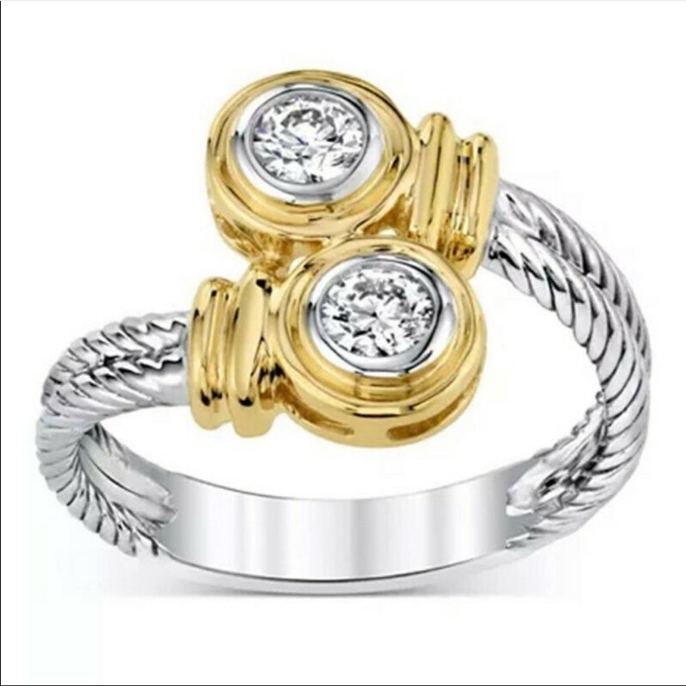 New Women’s Two Tone 925 Silver Sapphire Ring